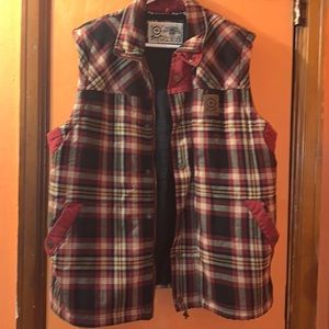 LRG MEN PLAID VEST size L w/ side pockets, zipper n snap closure